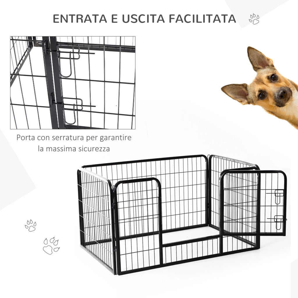EasyComfort Recinto per Cani di Piccoli Taglia da Interno ed Esterno, Recinzione per Animali Domestici con Rete 6 pz in Acciaio e Metallo, 125x80x70 cm, Nero
