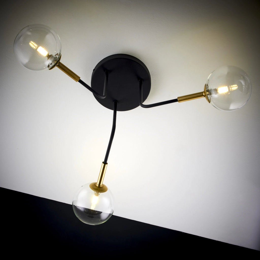 Plafoniera moderna nero oro, sfere vetro 3xG9 BURANO Jupiter