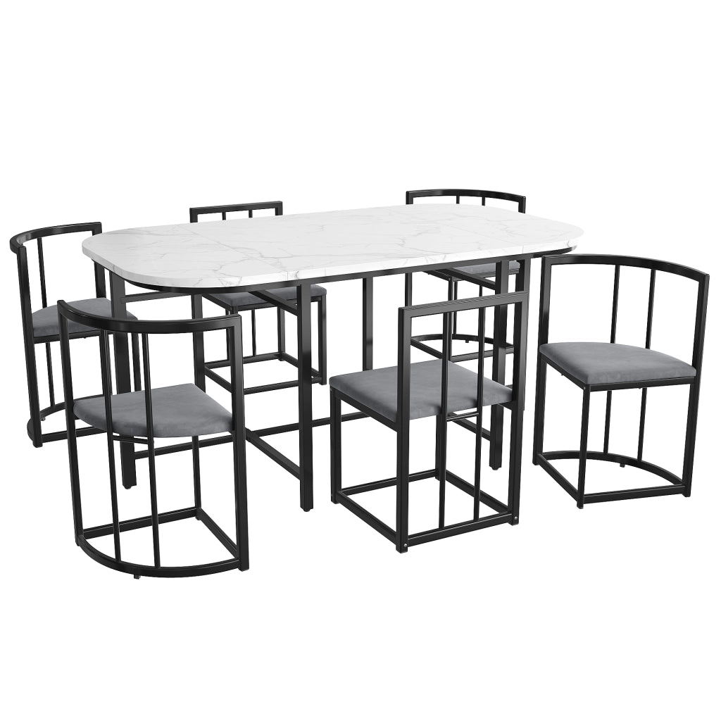 tavolo da pranzo con 6 sedie in MDF e struttura in ferro nero per sala da pranzo nero