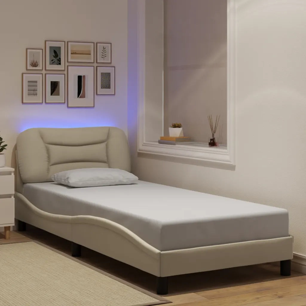 Giroletto con LED senza Materasso-Struttura Letto Hvar Crema 90x190 cm in Tessuto