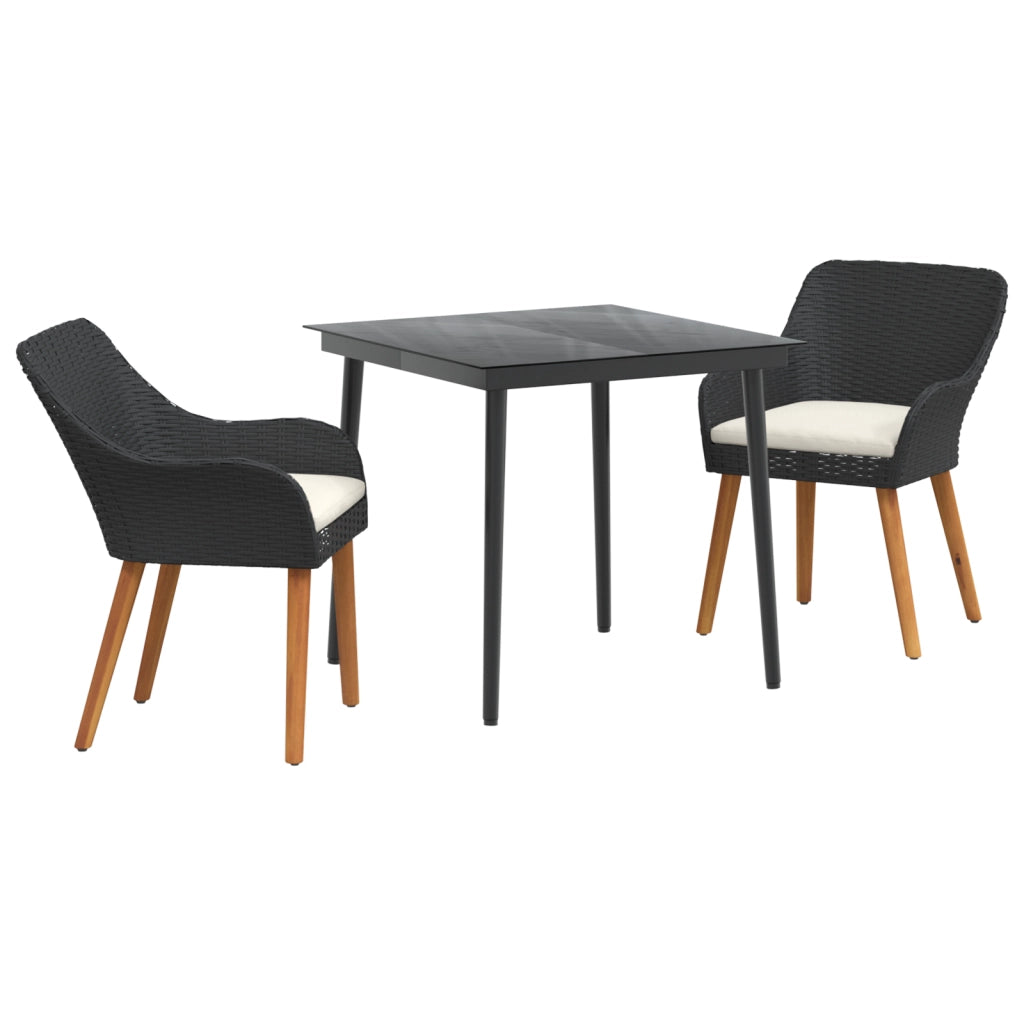Set da pranzo da giardino in rattan nero a 3 pezzi
