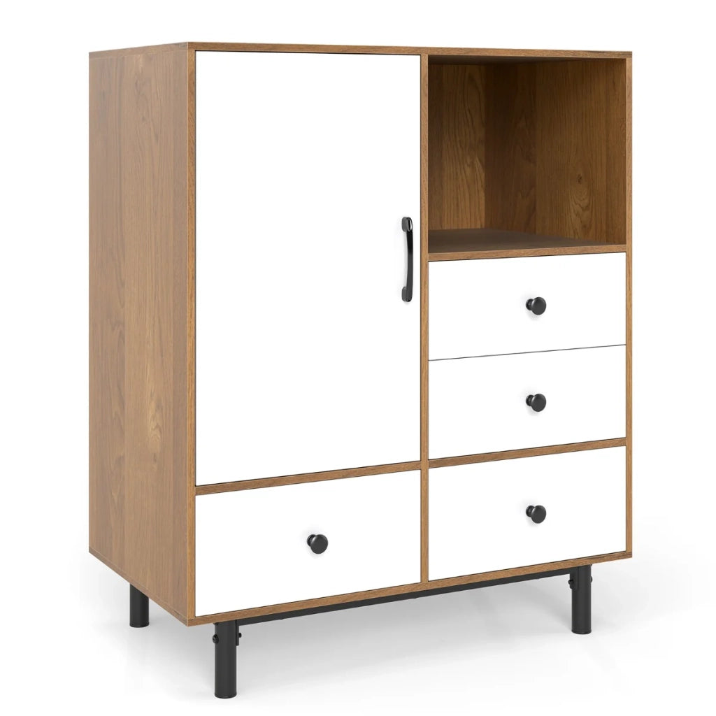 Credenza con contenitore 80 x 45,5 x 97,5 cm 4 cassetti con meccanismo di chiusura ammortizzata design di metà secolo legno ingegnerizzato naturale 20_0010789