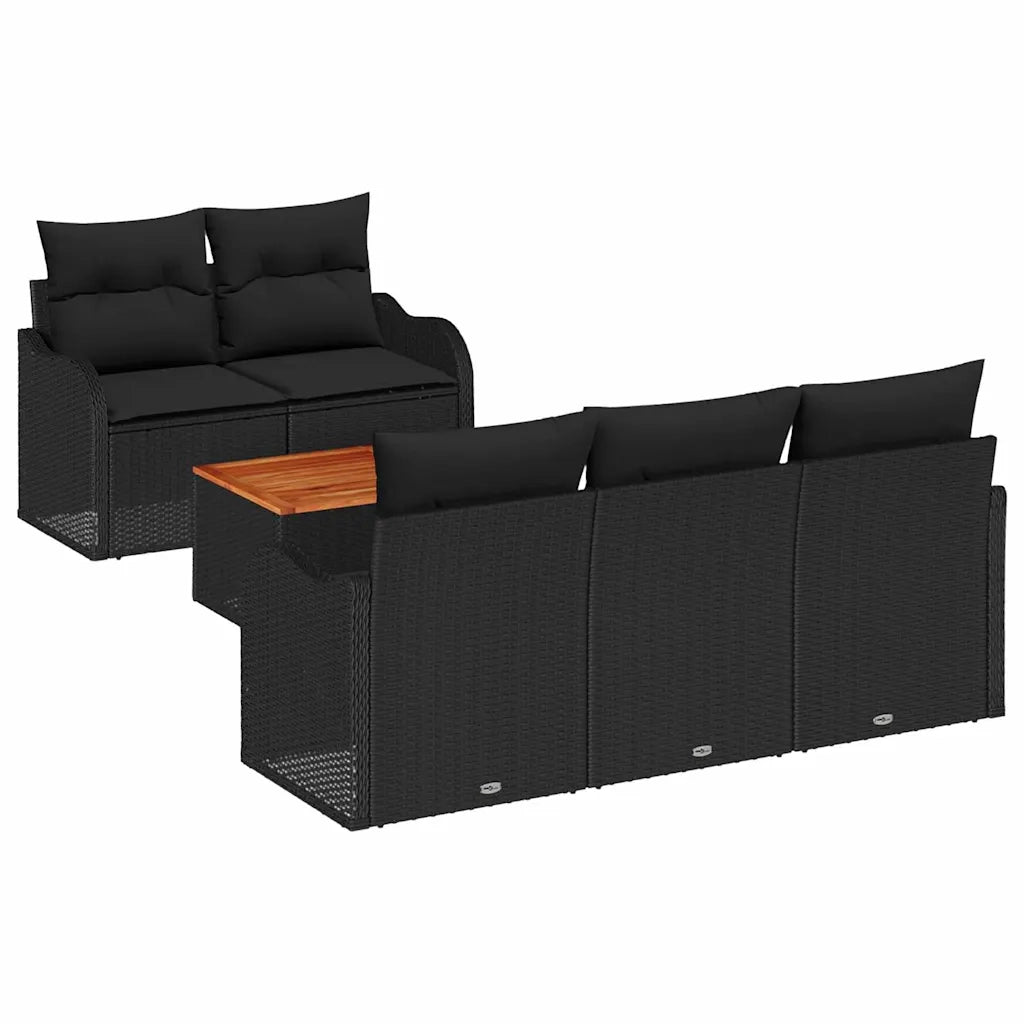 Set Divano da Giardino con archiviazione 6 pcs Nero polyrattan