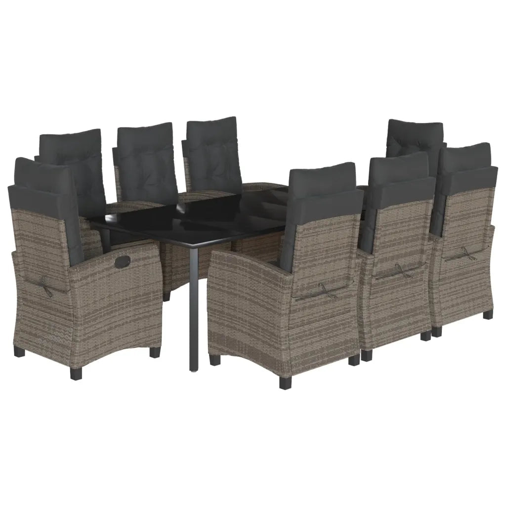 Set da Pranzo da Giardino 9 pz con Cuscini in Polyrattan Grigio