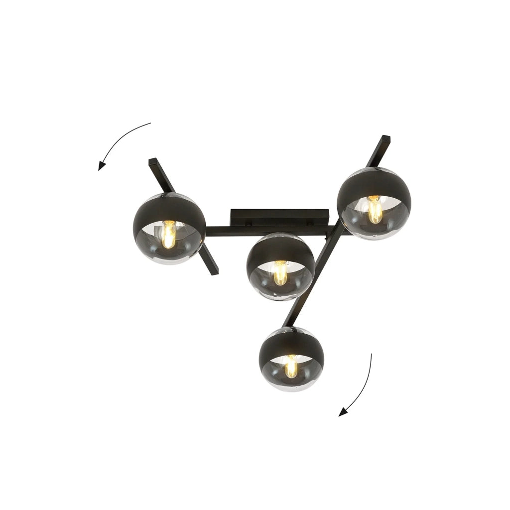 Plafoniera Moderna Teti Acciaio Nero 4 Luci E14 Ip20