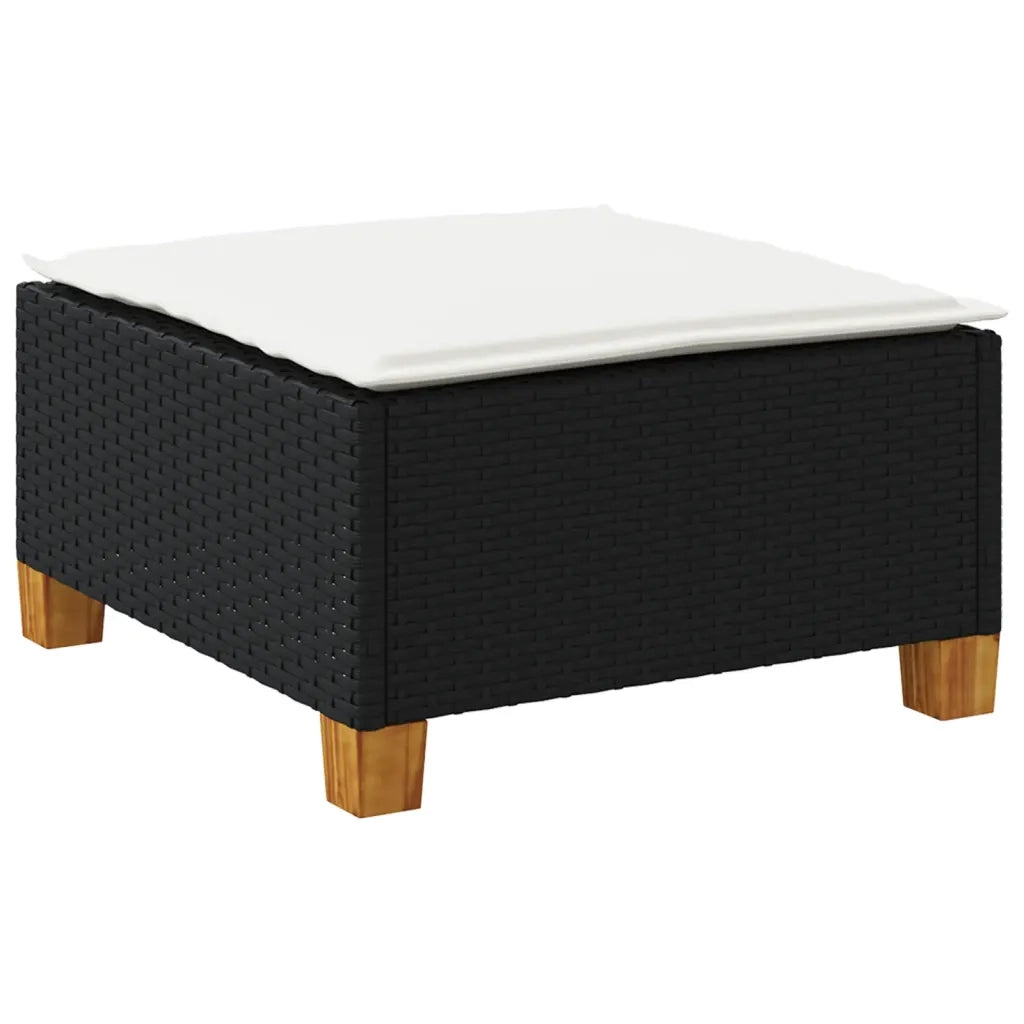 Sgabello Giardino con Cuscino Nero 63,5x56x32 cm in Polyrattan