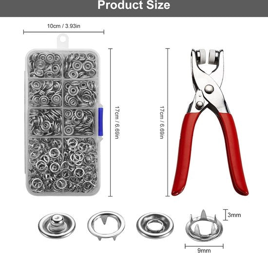 Set di attrezzi da 600 pezzi con chiusura a cinque punte, bottone a pressione autoassemblato, forbici per bambini, kit di bottone a pressione con pinza, set di base per abbigliamento DIY
