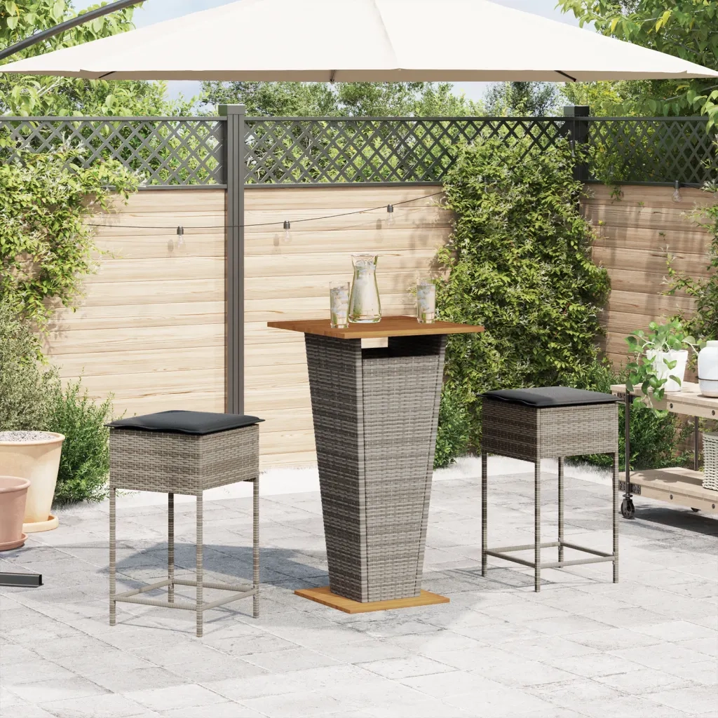 Set Bar da Giardino 3pz con Cuscini Grigio in Polyrattan 3261478