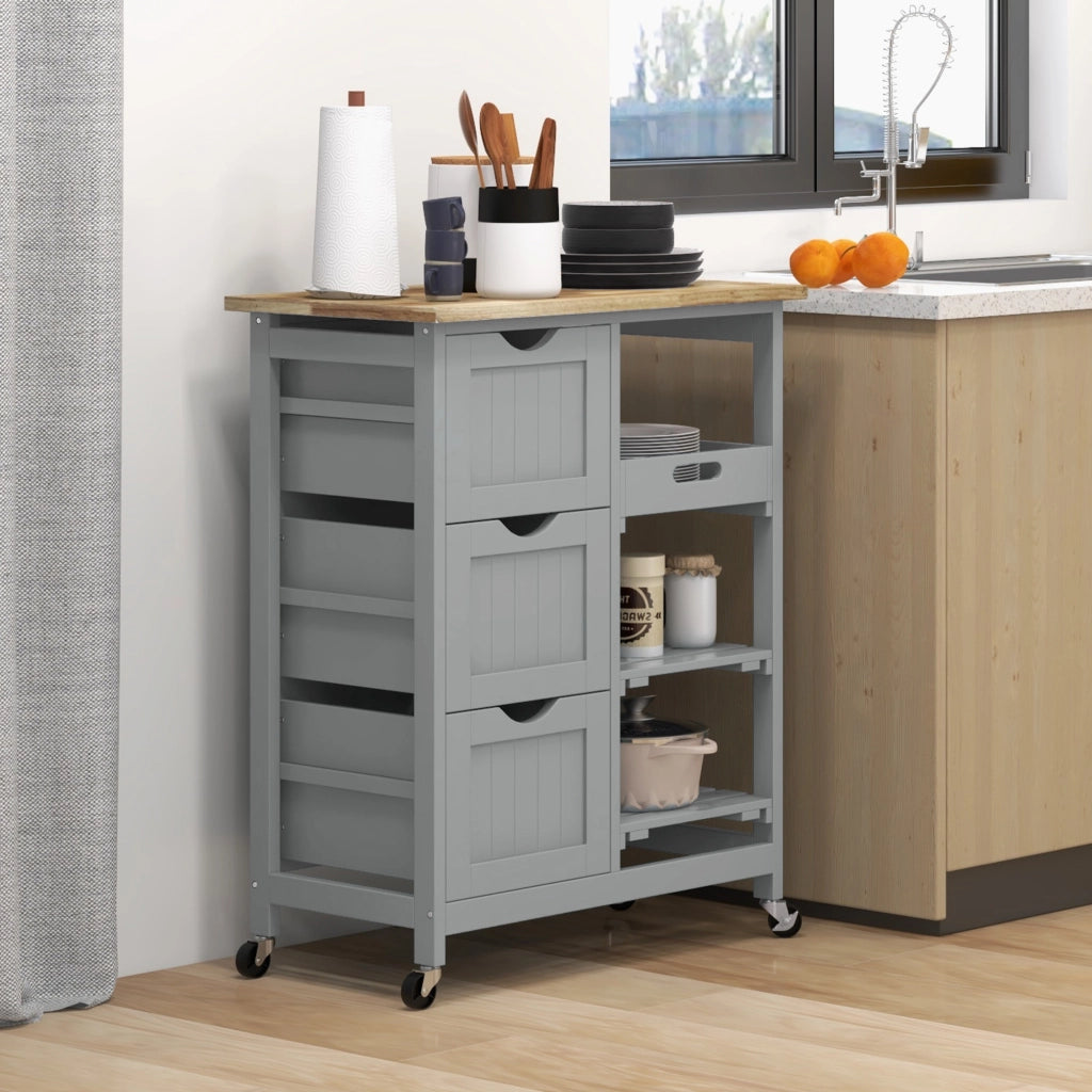 Carrello da cucina con 3 cassetti e piano rimovibile ¨C Minimal ¨C Grigio 67x37x85.5 cm