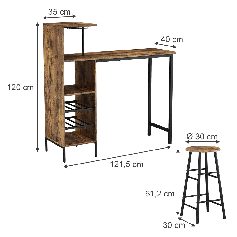Vicco Set di tavoli da bar Nero/quercia rustico 121.5 x 40 cm con 2 sgabelli