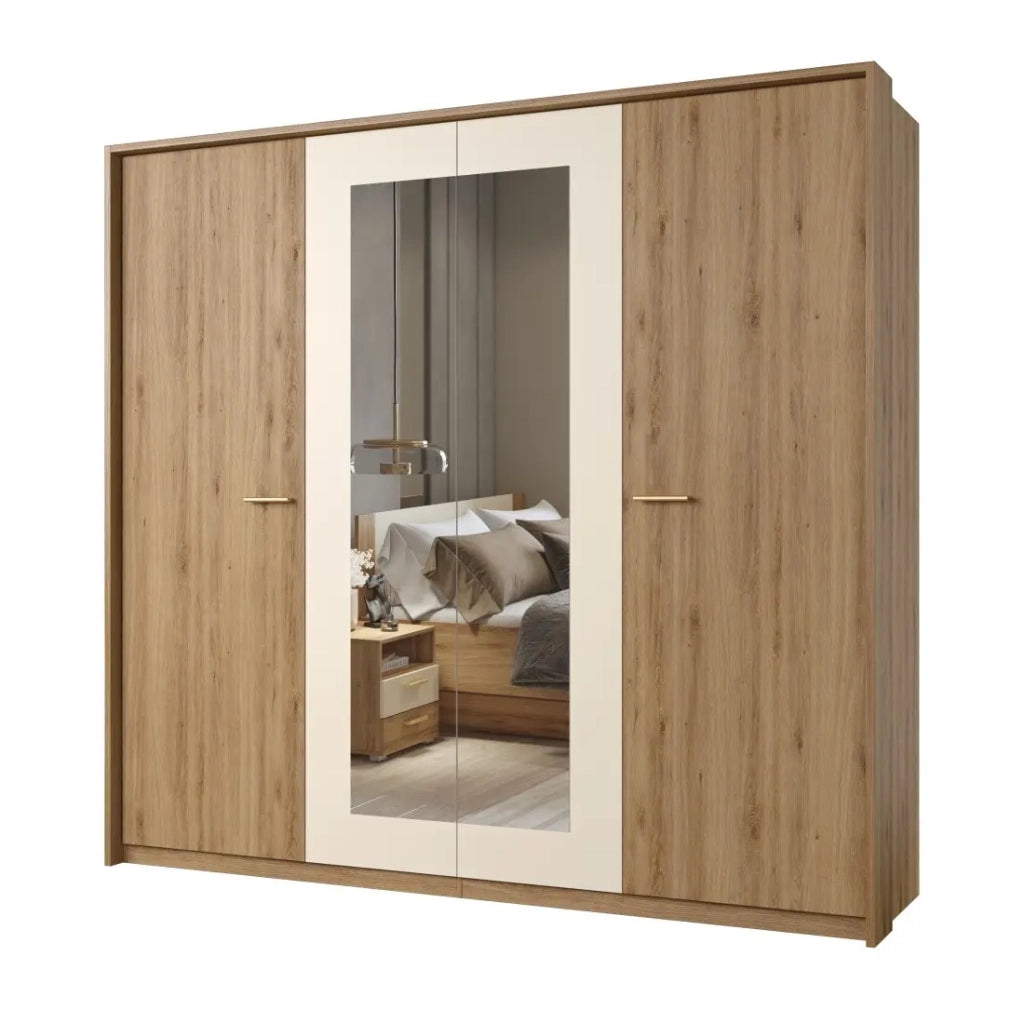 Camera completa VERTIGO – Letto contenitore 160x200, 2 comodini, armadio 4 porte + contorno design