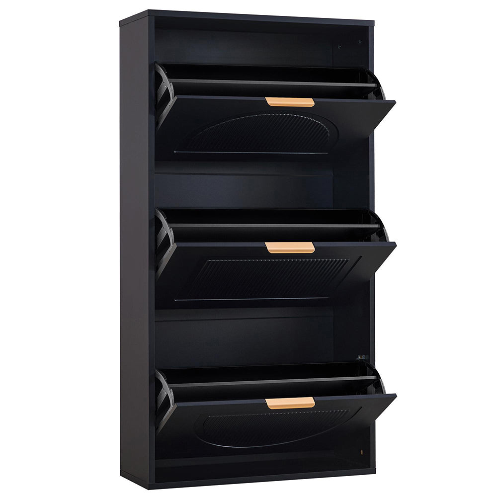 Armadio per scarpe stretto a 3 ante - Xylo - 60x24x114 cm - Nero