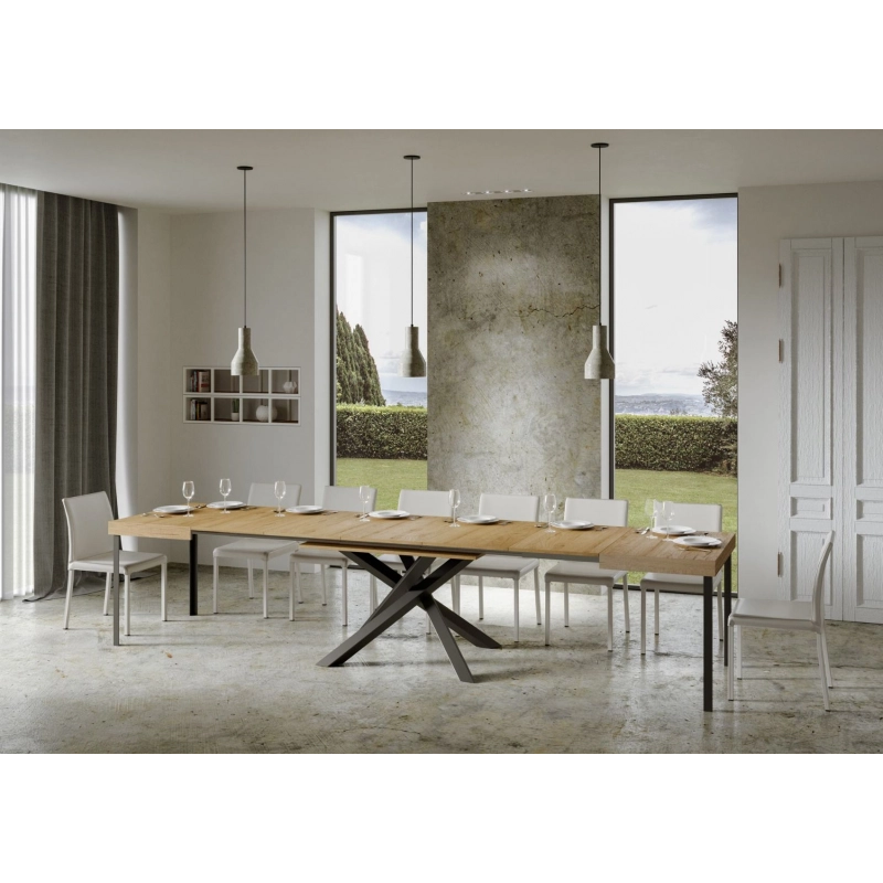 Tavolo allungabile 90x160/420 cm Volantis telaio Antracite - Quercia Natura