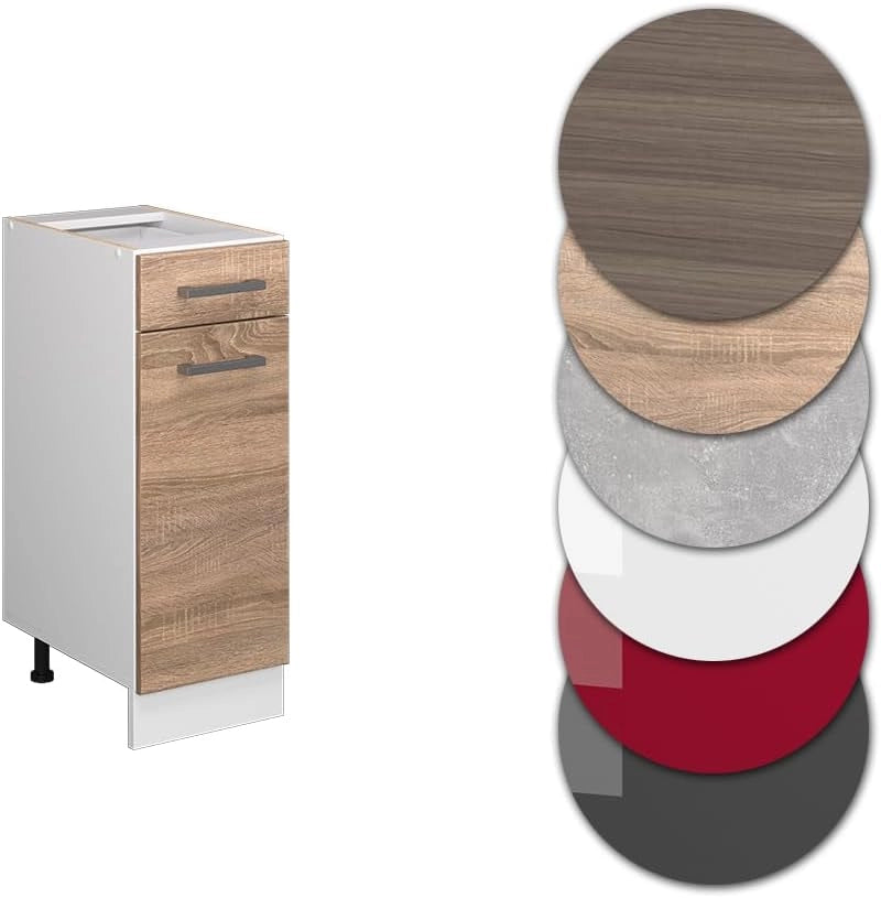 Mobiletto base per cucina R-Line, Sonoma, 30 cm senza piano di lavoro, per la libera combinazione all'interno di sistemi cucina modulari
