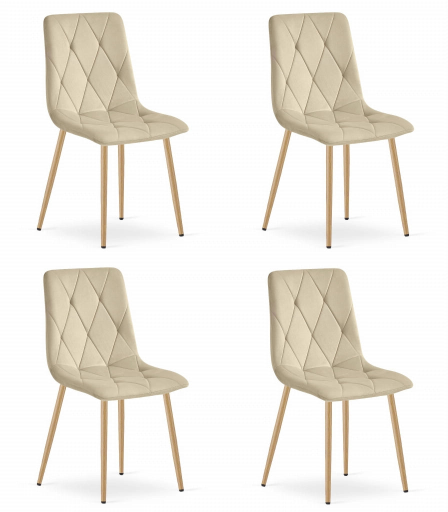 Sedia Valora TYRA in velluto beige chiaro con gambe color legno x4