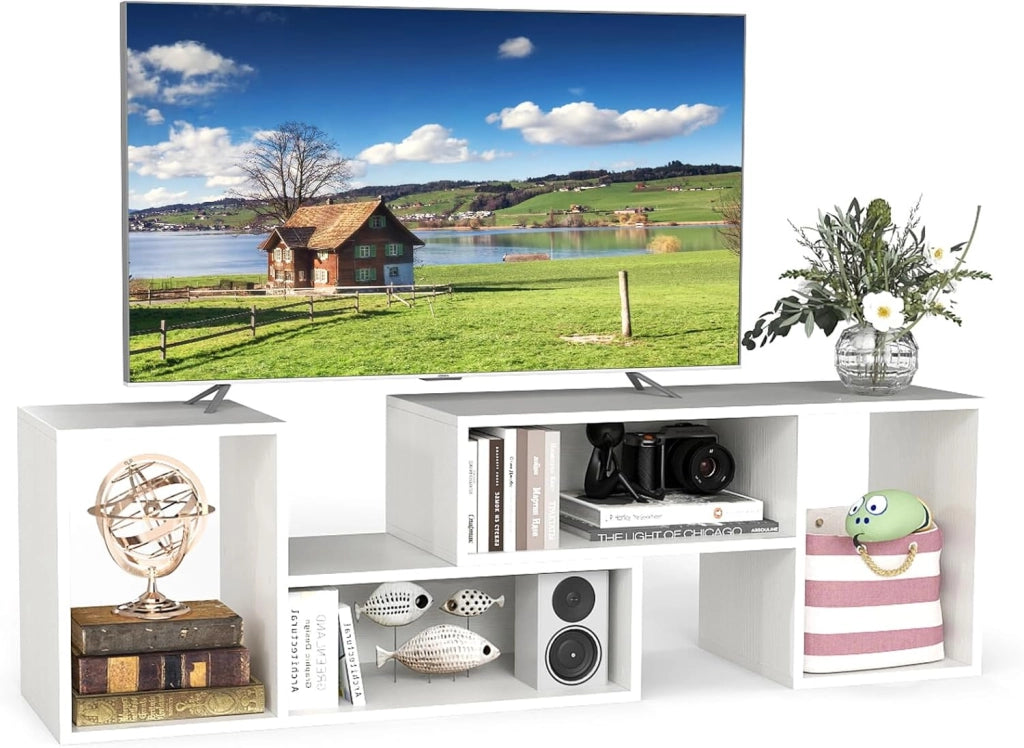 Mobile per TV, combinabile, in legno, 2 pezzi, per TV fino a 60 pollici, scaffale angolare multifunzionale, colore nero