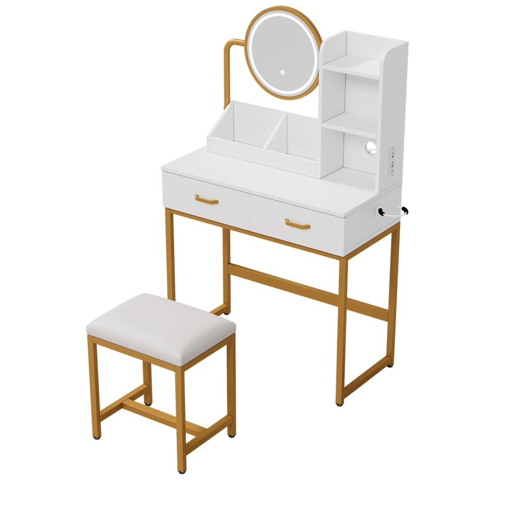 Scrivania Trucco con Specchio LED e Cassetti ¨C MINIMAL ¨C Bianco, 80x138.5x40 cm