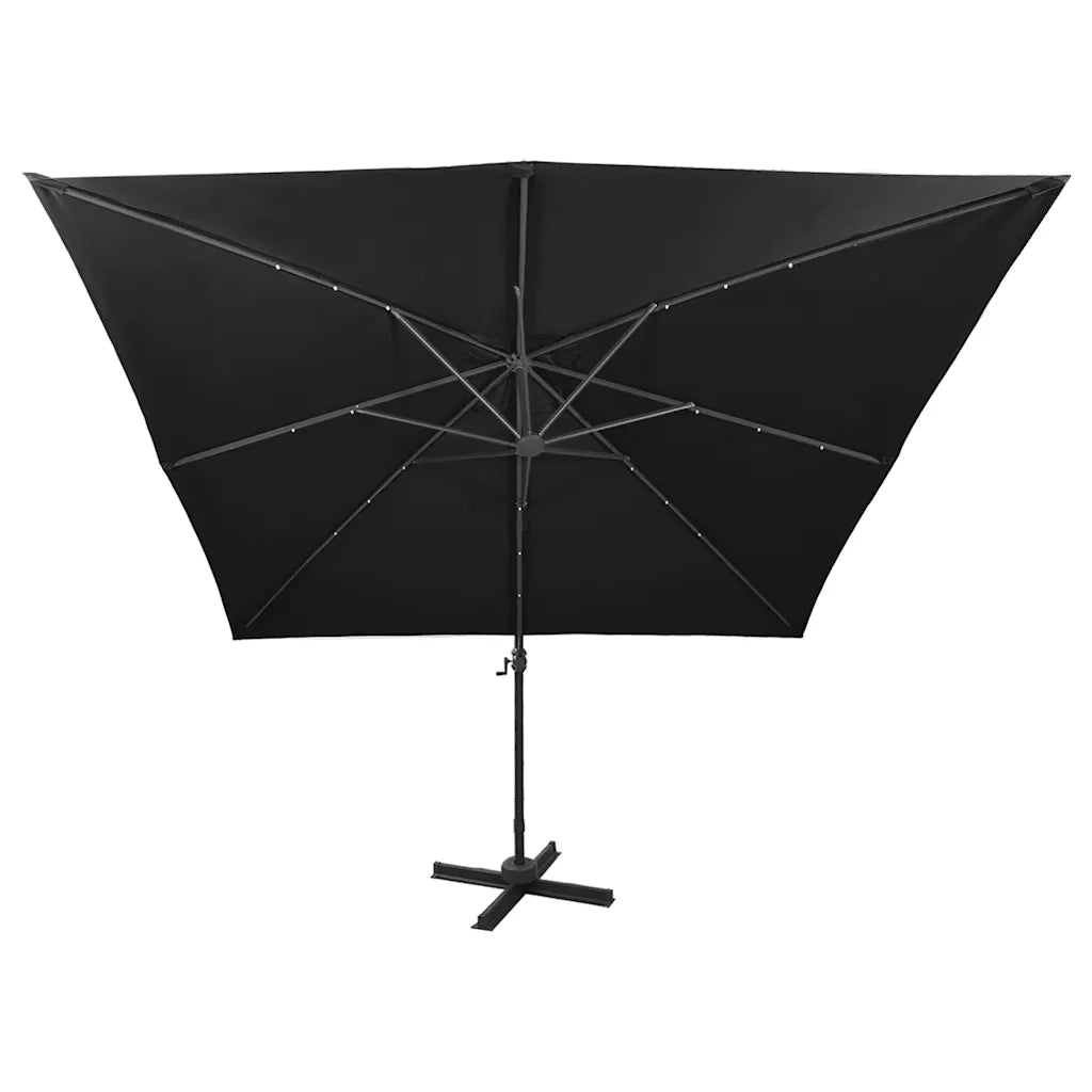 Ombrellone a Sbalzo con Palo e Luci a LED Nero 300 cm 312348