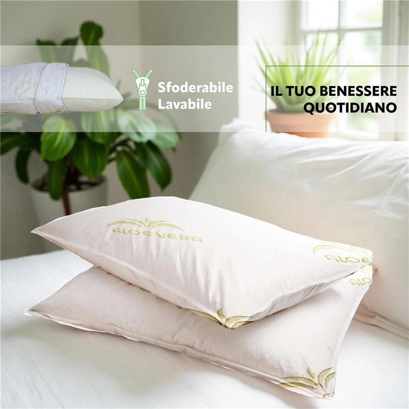 HYDRA VIVA COPPIA CUSCINI GUANCIALE MEMORY ALOE VERA SFODERABILE 100% NATURALE 72 X 42 X H13