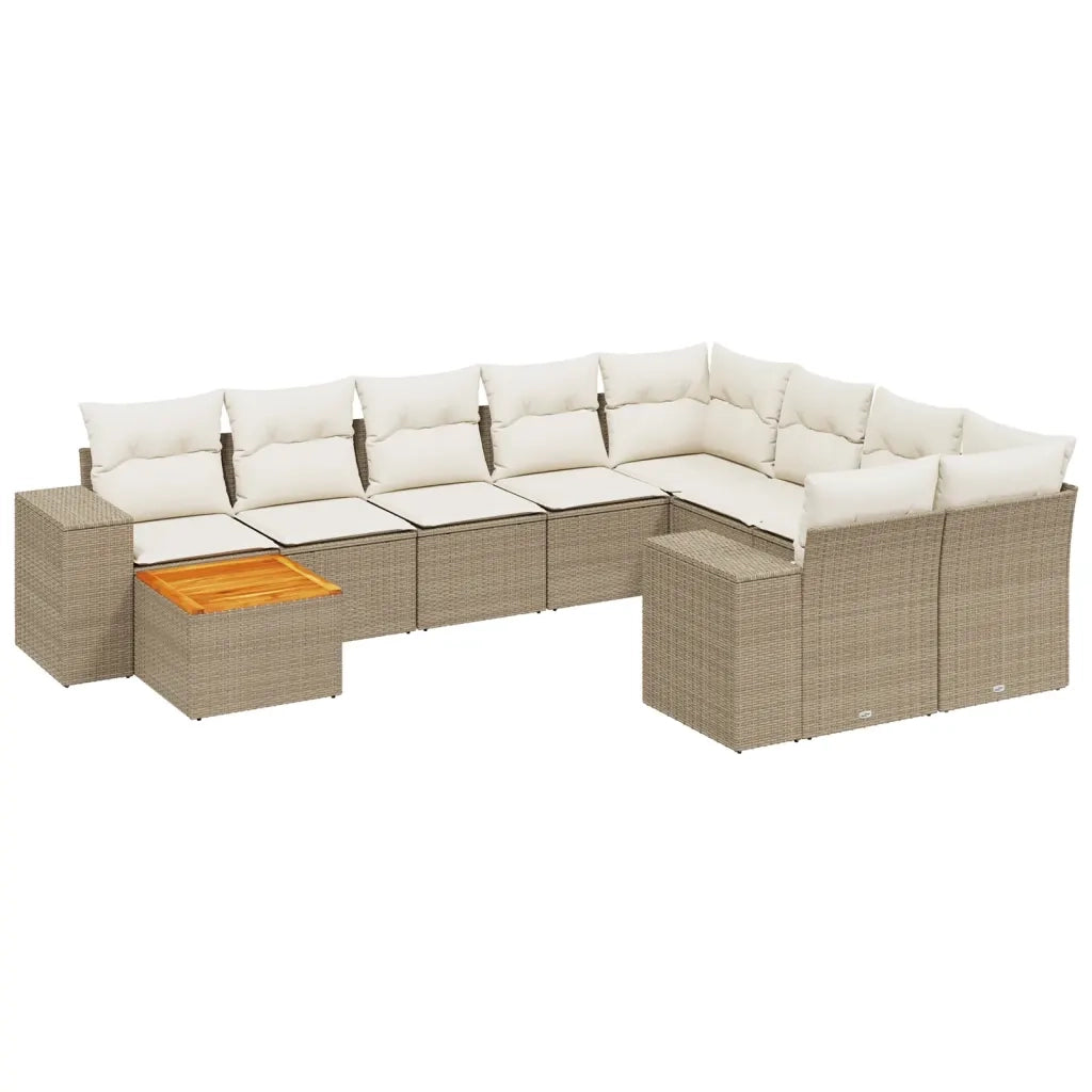 Set Divano da Giardino 10 pz con Cuscini Beige in Polyrattan