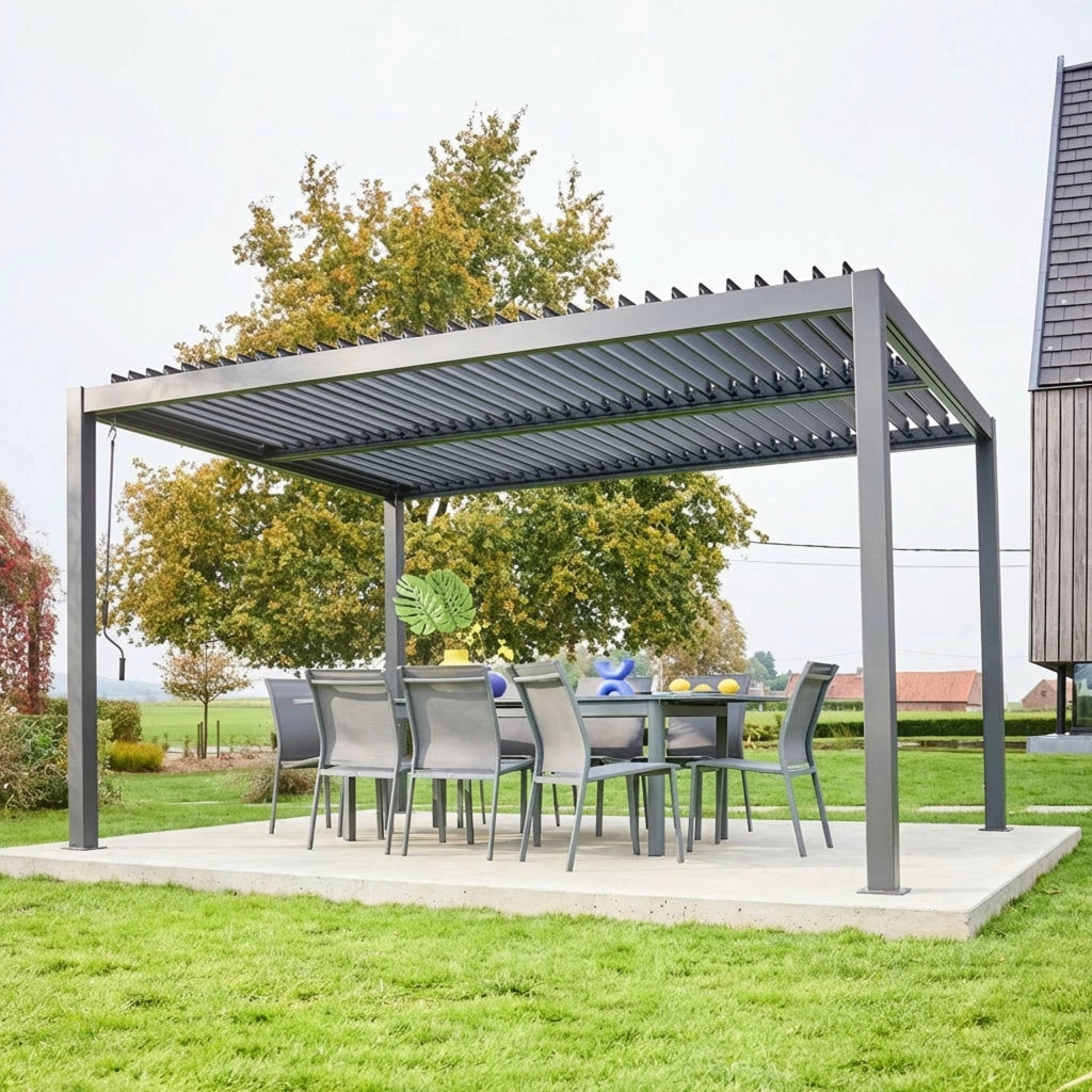 Pergola bioclimatica 3x4m in alluminio e acciaio, lamelle orientabili