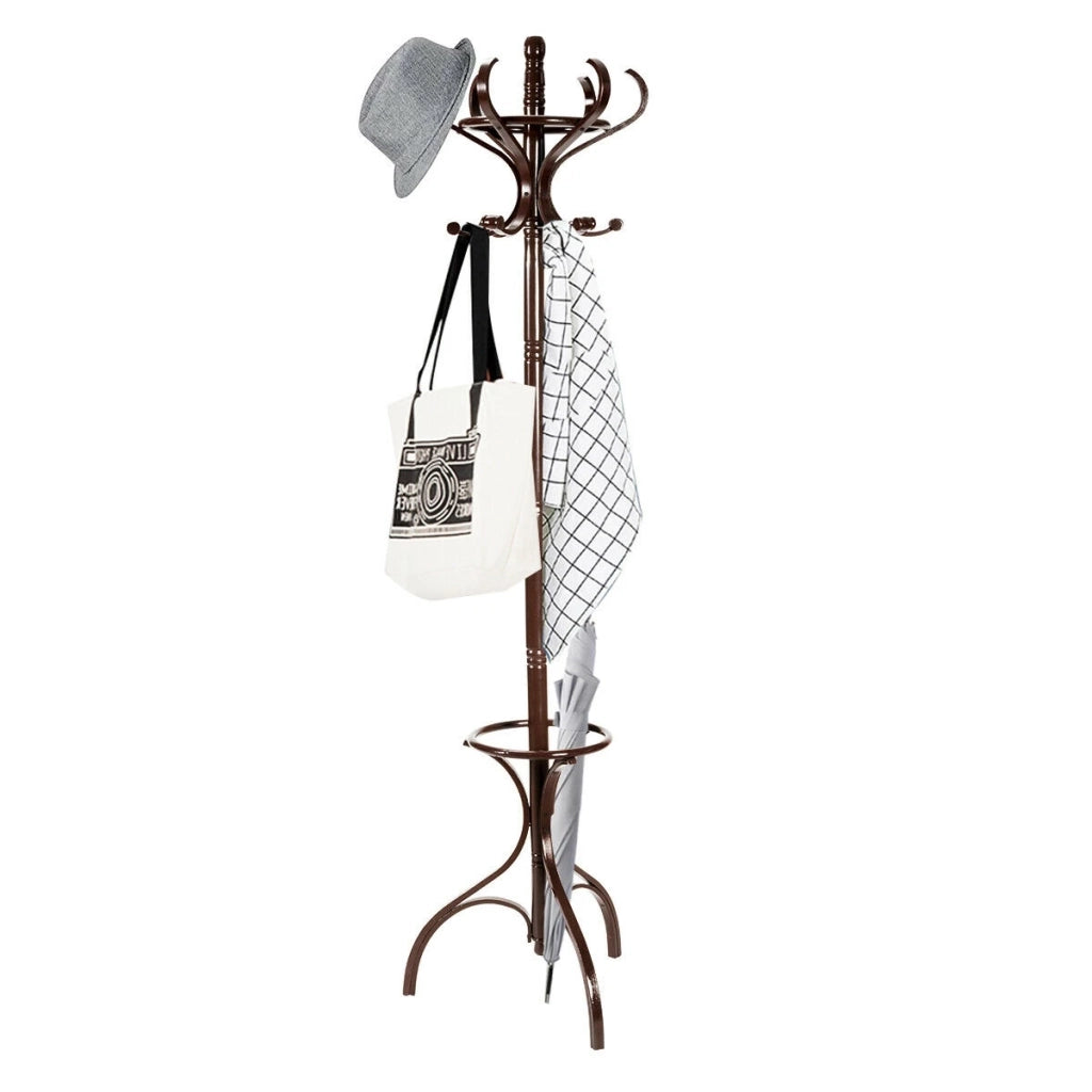 Wood Coat Hat Rack Tree Clothes Hanger-Bronze