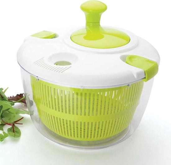 Saladespinner trasparente grande con contenitore e chiusura automatica - sistema di scarico semplice - base antiscivolo - ideale per famiglie e catering