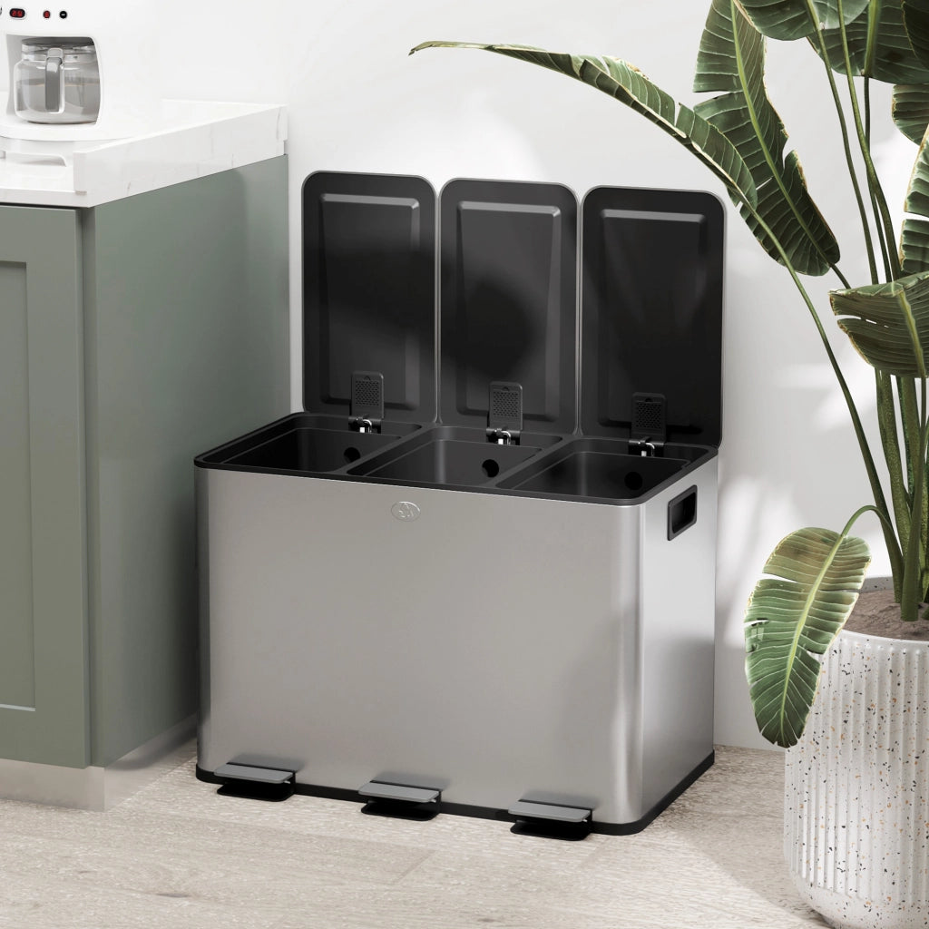 Pattumiera Differenziata Cestino Spazzatura 3 Scomparti da 10L in Acciaio Inox Argento