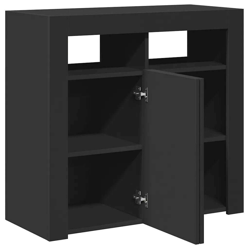 Credenza con Luci LED-Buffet-Armadio da cucina Nera 80x35x75 cm