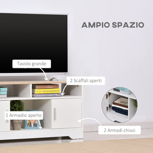 Mobile TV 3 Scomparti 2 Ante 105x40x52 cm per TV fino a 42" in Truciolato Bianco e Legno