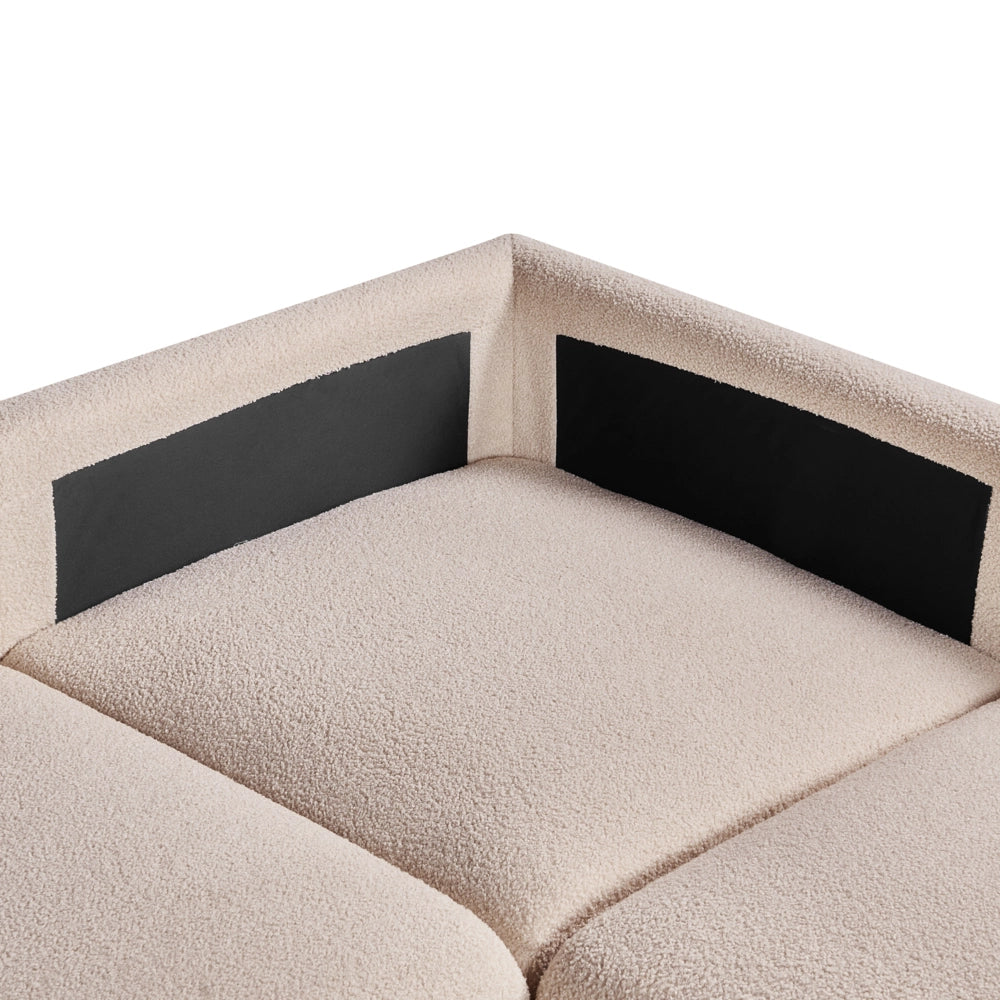 Divano angolare destro beige Boucle 5 posti Divano componibile modulare con cuscini Soggiorno moderno