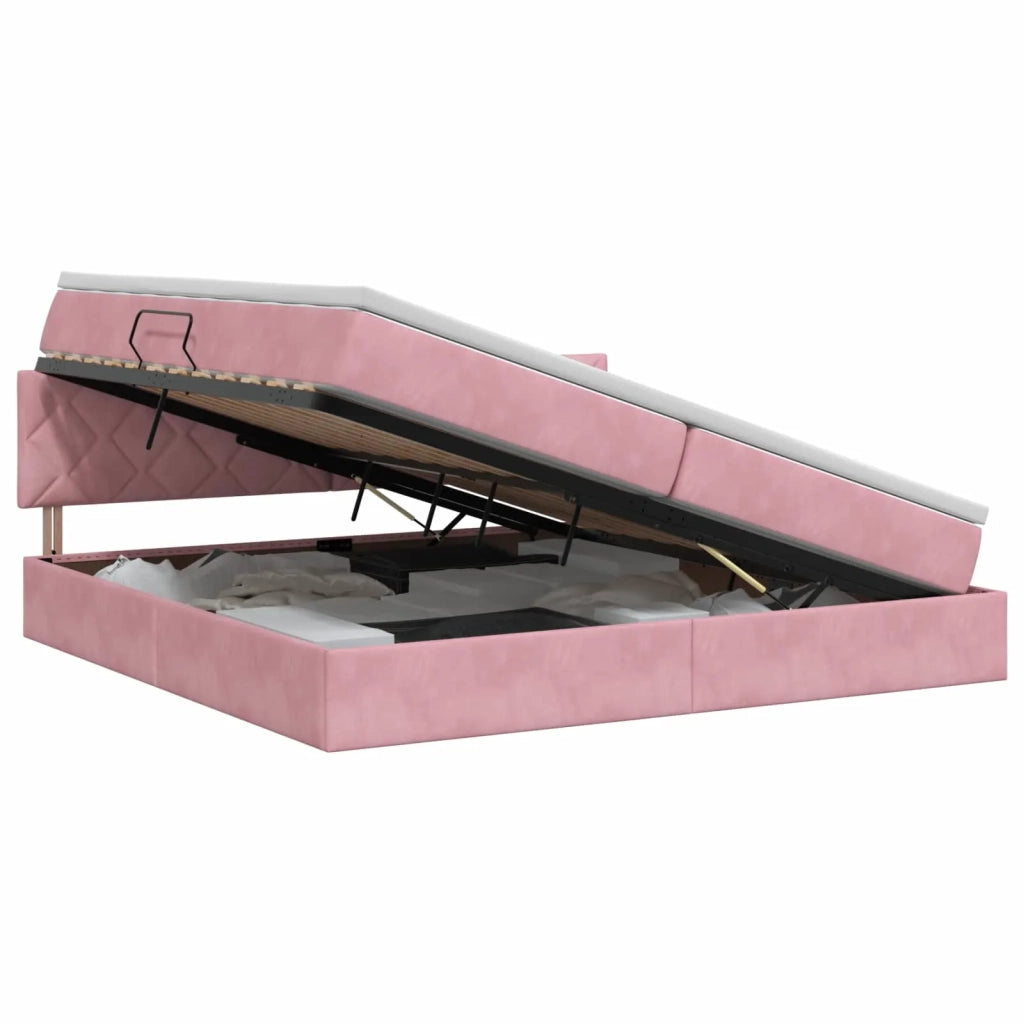 Letto con Contenitore con testiera Rosa 200 x 200 cm Velluto 3458894