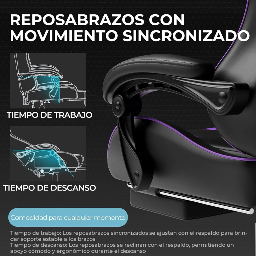 Sedia da gioco con massaggio ergonomico | Poggiapiedi e poggiatesta retrattili | Supporto 150 kg | Ufficio e Casa | Colore Viola
