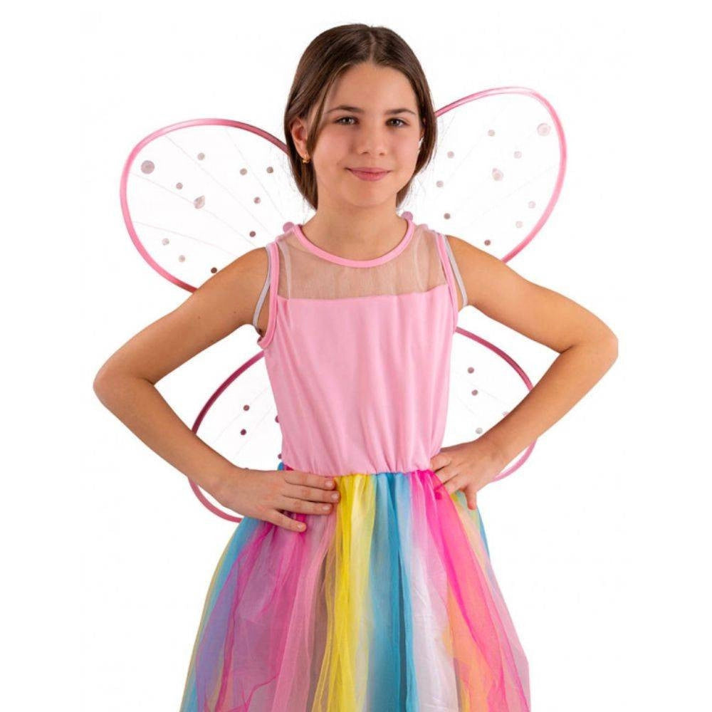 Trade Shop - Ali Di Farfalla Rosa Con Decorazioni Gemme Cm. 58x52 Articolo Feste Carnevale -