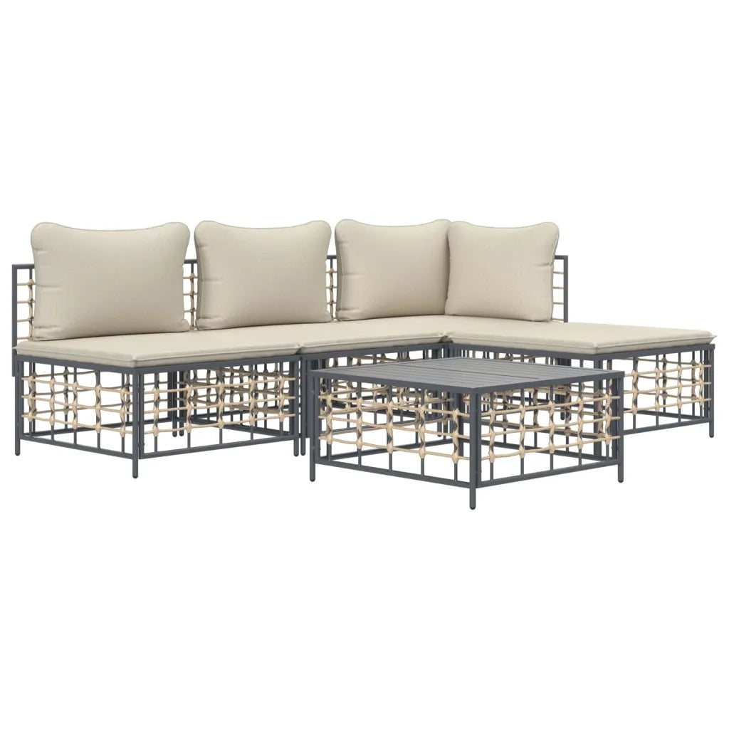 Set Divani da Giardino 5 pz con Cuscini Antracite in Polyrattan 3186732