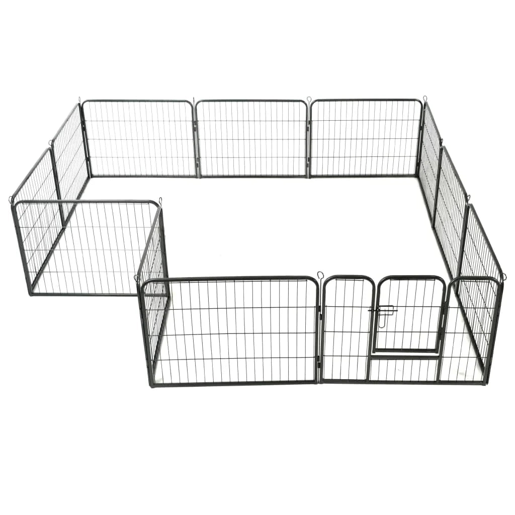 Recinto per cani con 12 pannelli in acciaio 80 x 60 cm nero 02_0000565