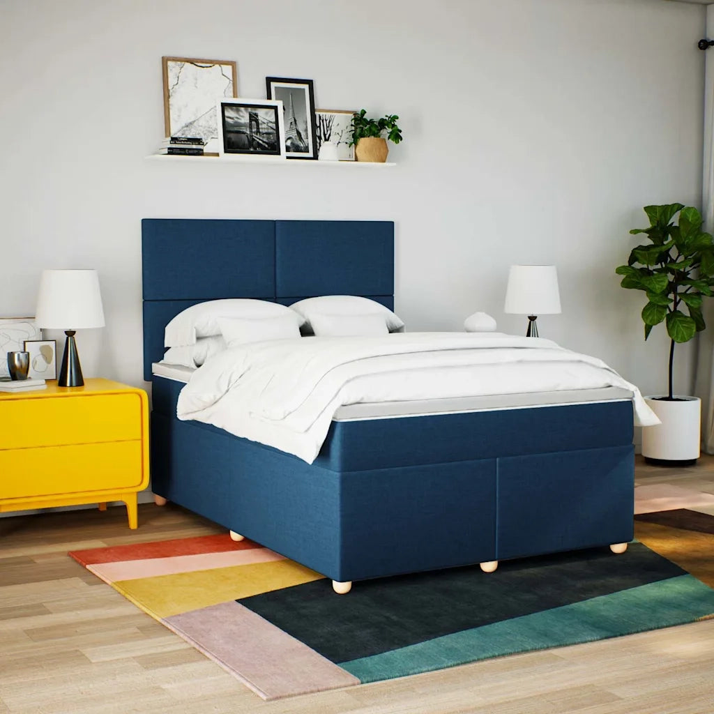 vidaXL Giroletto a Molle con Materasso Blu 140x190 cm in Tessuto