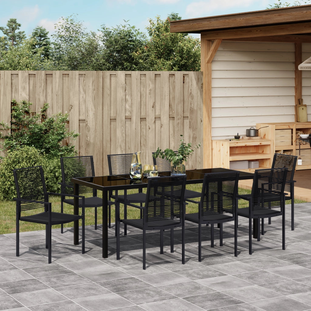 Set da Pranzo da Giardino 9 Pezzi Nero Rattan in PVC