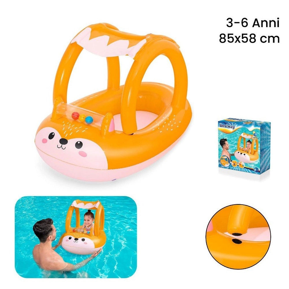 Trade Shop - Canotto Canottino Volpe Gonfiabile Bambini Con Parasole Mare Piscina 85x58cm 34168 -
