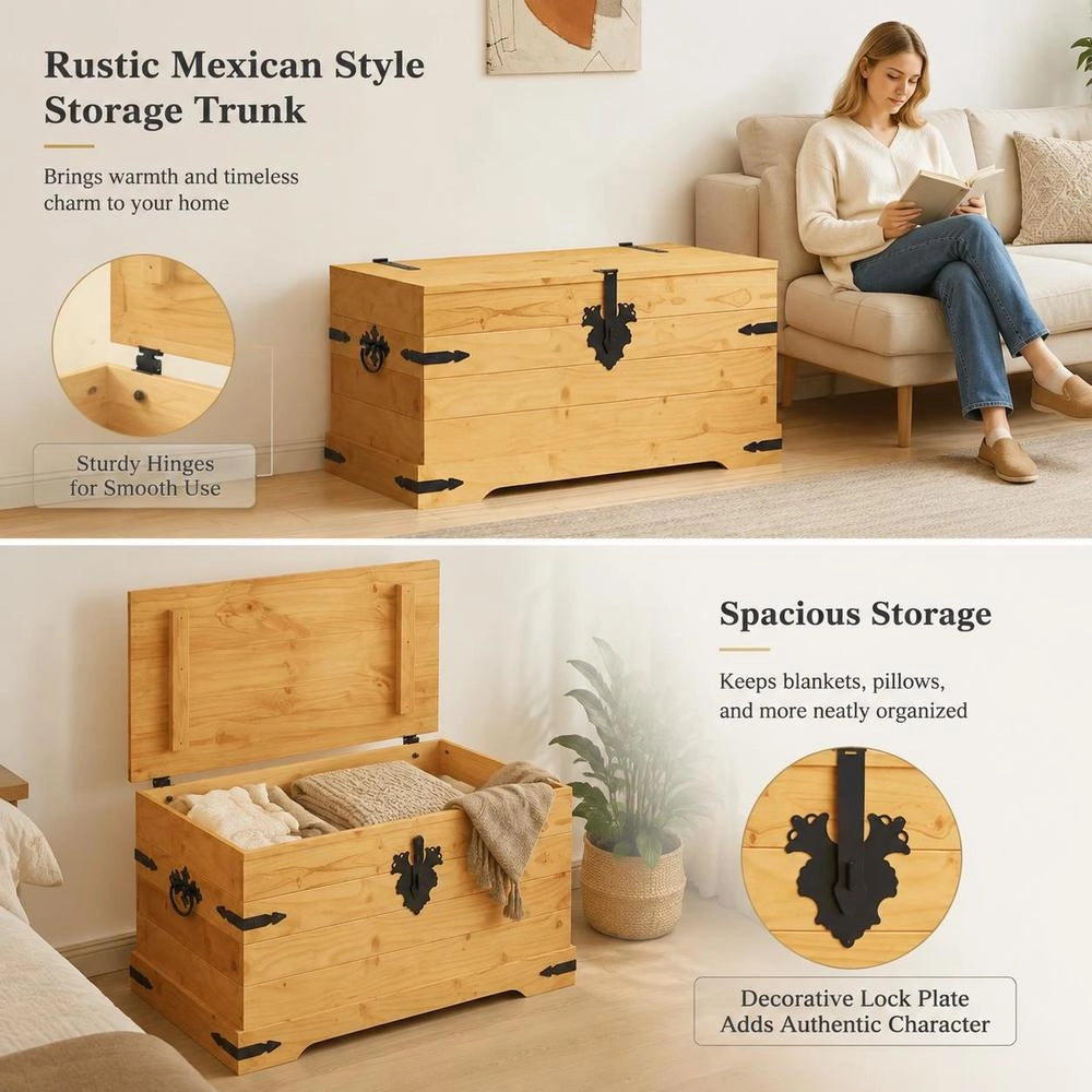 Chest Mexican Style Pine Wood 91x49.5x47 Cm