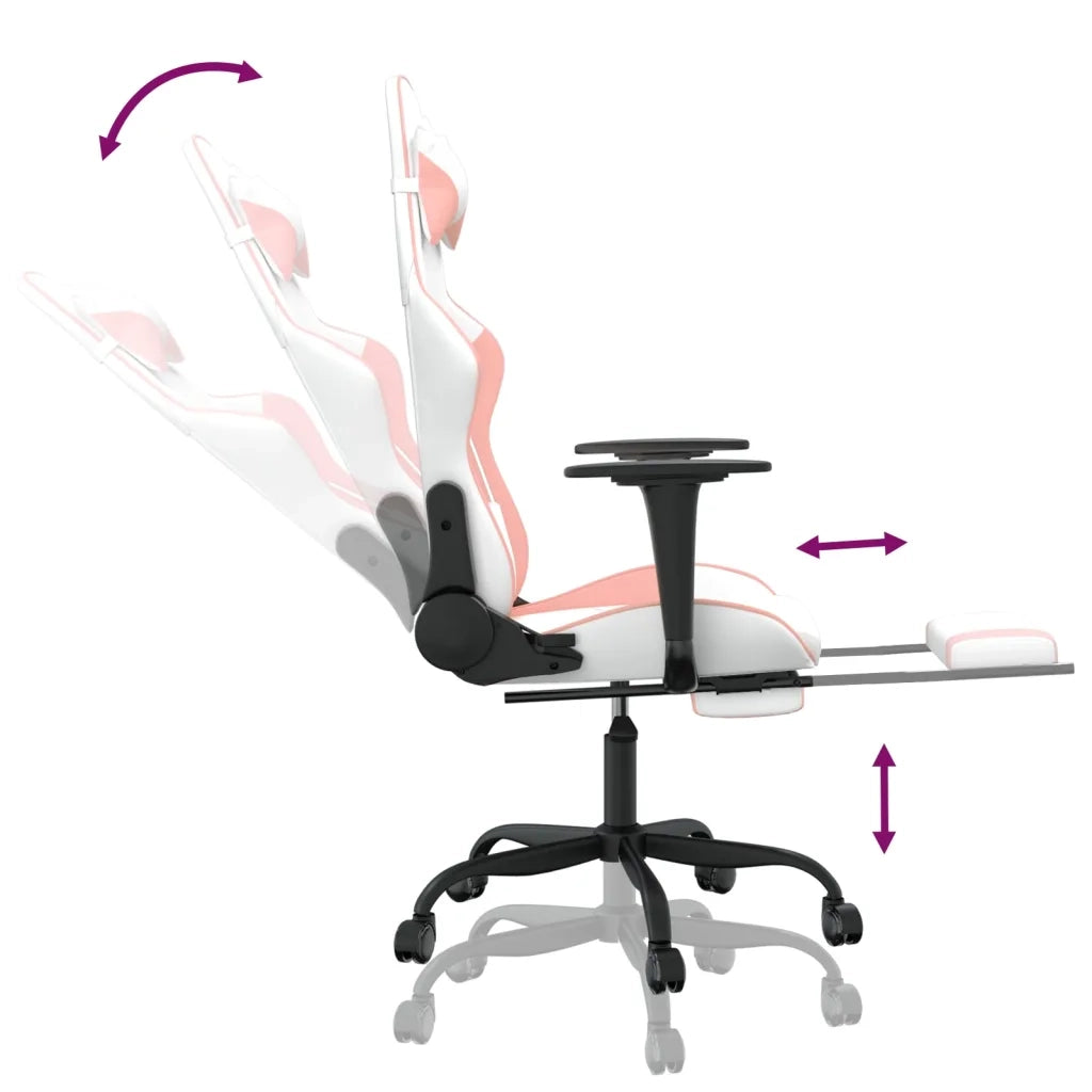 Sedia da Gaming con Poggiapiedi Bianco e Rosa in Similpelle cod mxl 57641