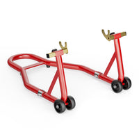 Cavalletto alzamoto posteriore sotto forcella, max 450 kg, con rotelle, per ruote posteriori