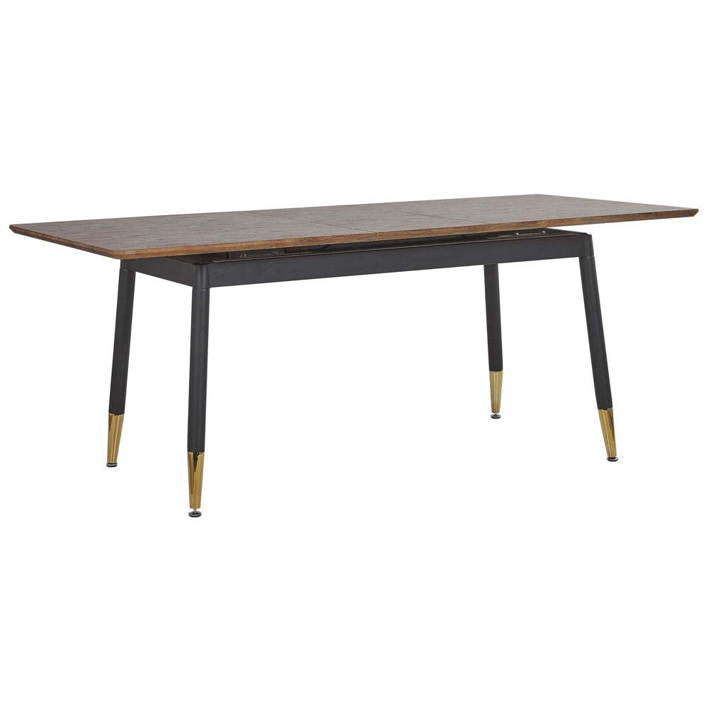 Tavolo da Pranzo Allungabile Piano in Legno Scuro e Gambe in Metallo Nero 160/200 cm