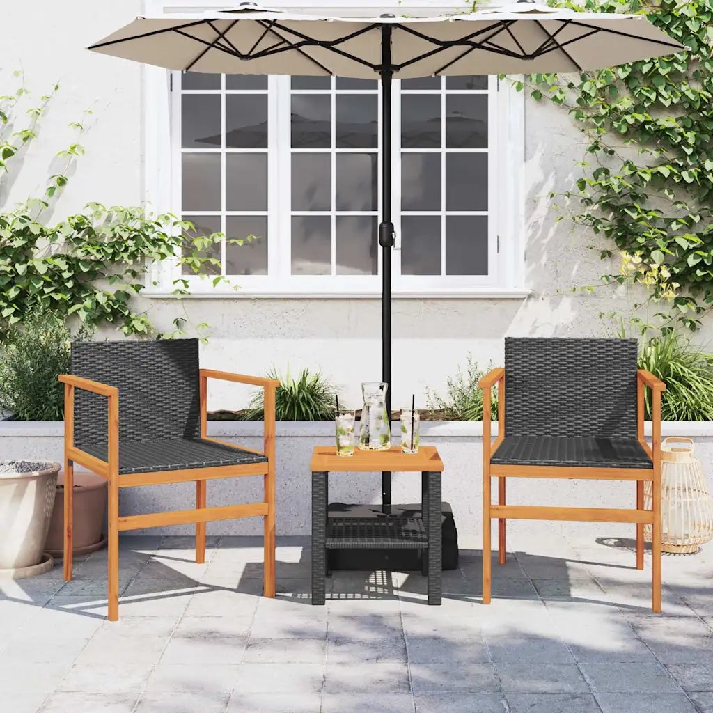 Sedie da Giardino 2 pz | Sedie da Esterno Nere in Polyrattan e Legno Massello