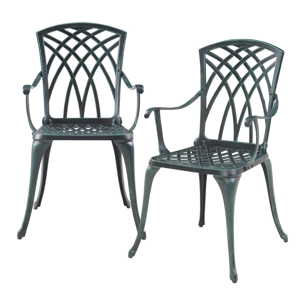 Set da Bistrot Vena in Alluminio 2 Sedie e Tavolo Rotondo - Grigio Scuro con Patina Verde casa.pro