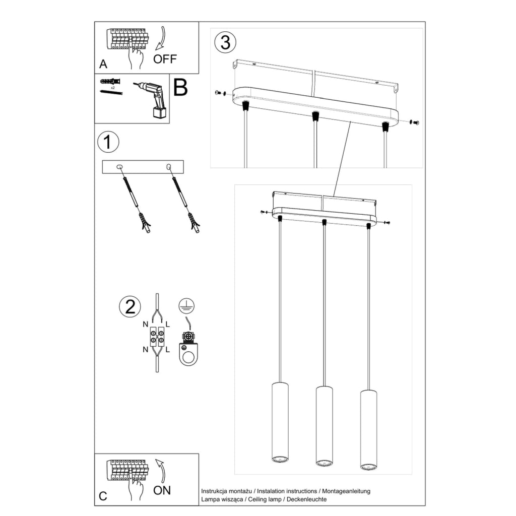 Lampadario in cemento DANTEO 3, 3 luci GU10 Pure Lume