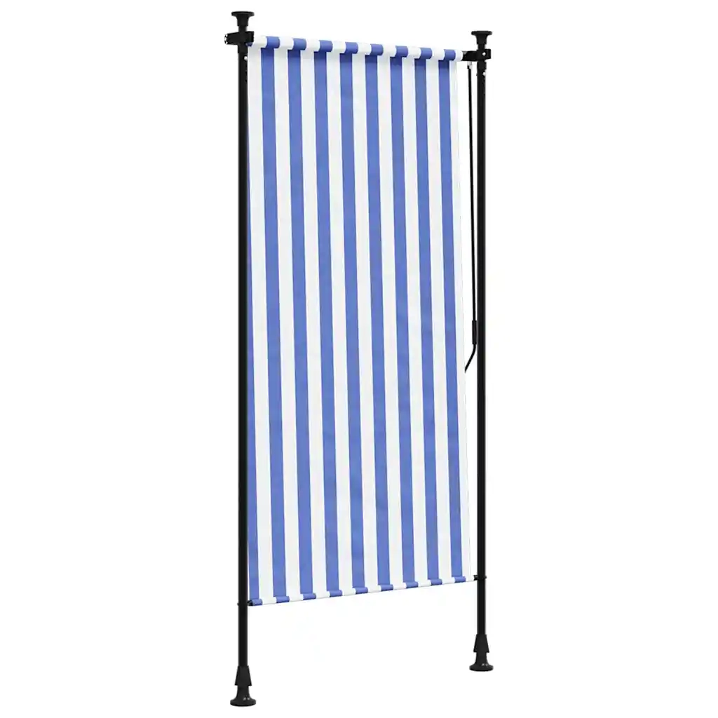 Tenda a Rullo Esterno-Tenda avvolgibile Blu e Bianca 100x270cm Tessuto e Acciaio