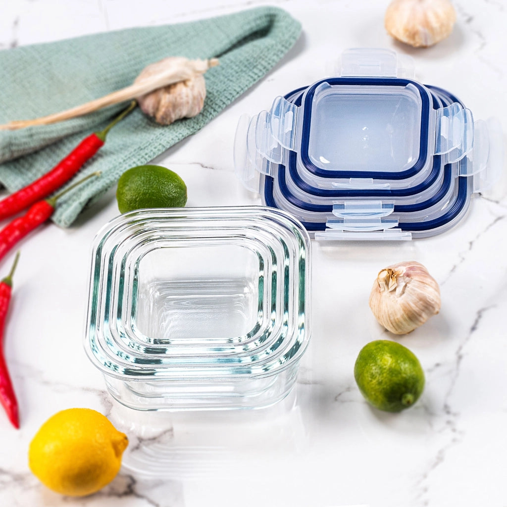 Set di contenitori per alimenti in vetro KADAX, contenitori in vetro con coperchio, portapranzo x4