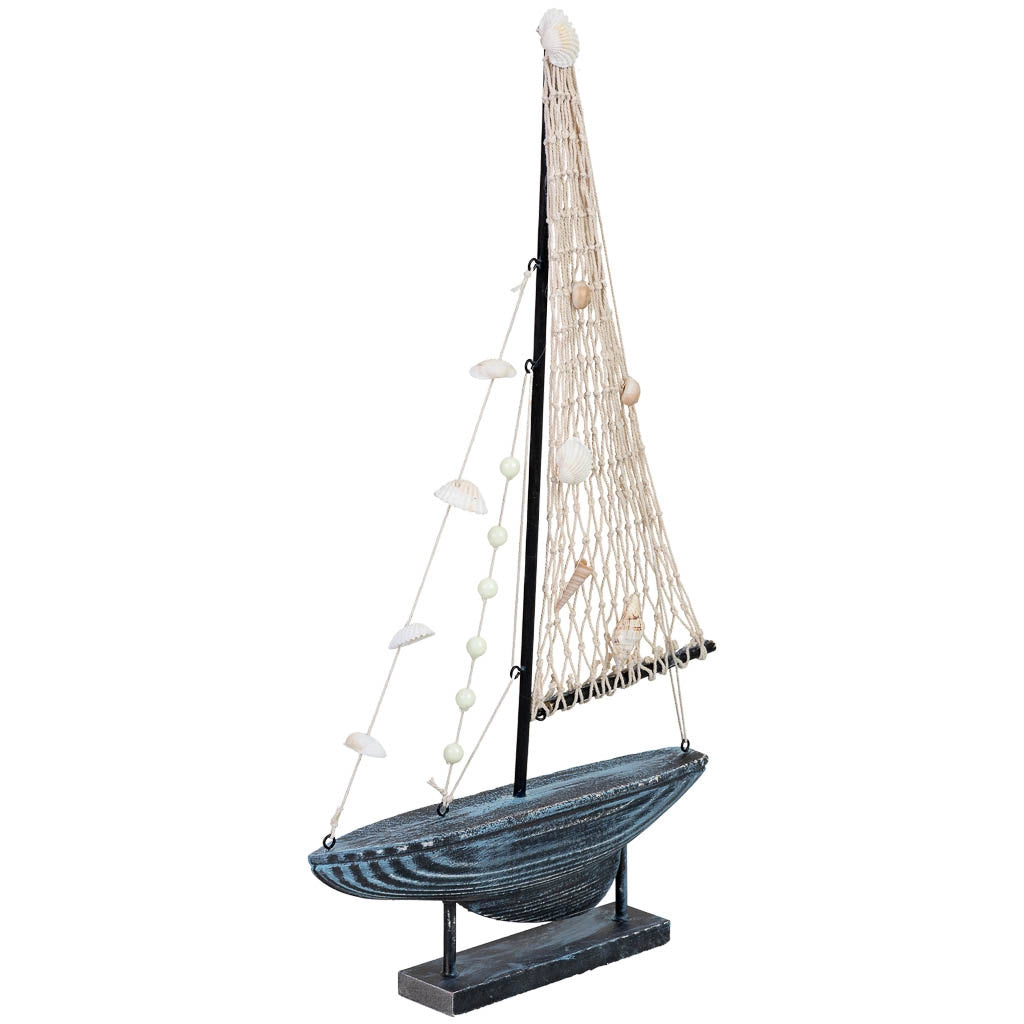 Figura decorativa a forma di barca in legno blu 24x4,5x46h cm