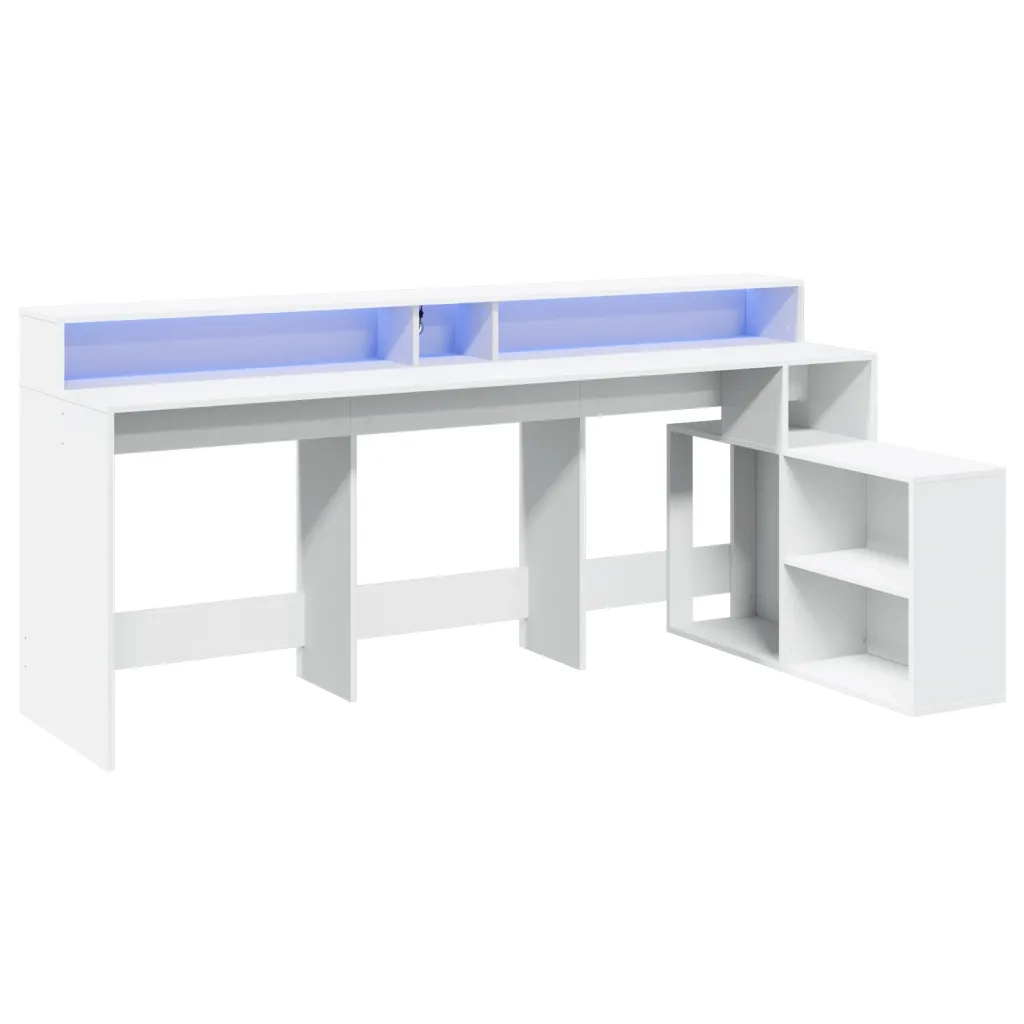 Scrivania con Luci LED Bianca 200x104x91 cm in Truciolato 3309465